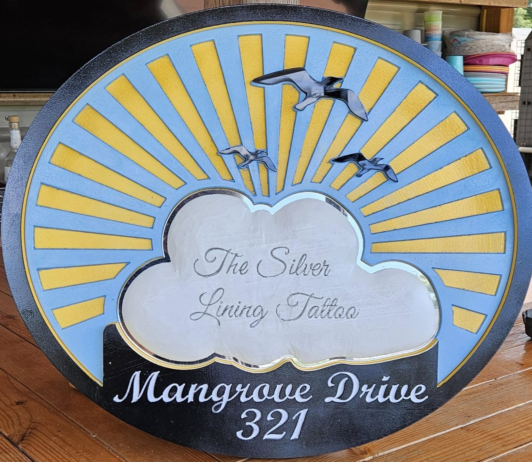 Silver Lining Tattoo Studio Address Sign